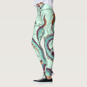 Blauwgroen tentakels op Blauwgroen  kaart Leggings