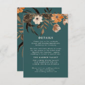 Blauwgroen terracotta bloemenherfst Trouwdetails Informatiekaartje (Voorkant / Achterkant)