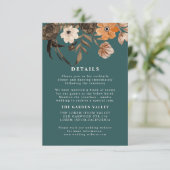 Blauwgroen terracotta bloemenherfst Trouwdetails Informatiekaartje (Staand voorkant)