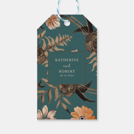 Blauwgroen terracotta val bruiloft gunst cadeaulabel (Voorkant)