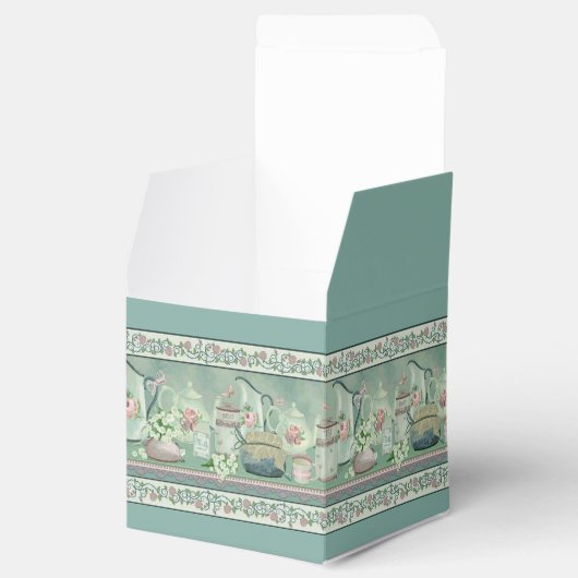 Blauwgroen thee en Rozen kubusdoos Bedankdoosjes (Geopend)