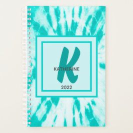 Blauwgroen Tie Dye Monogram en Benoemingboek Planner