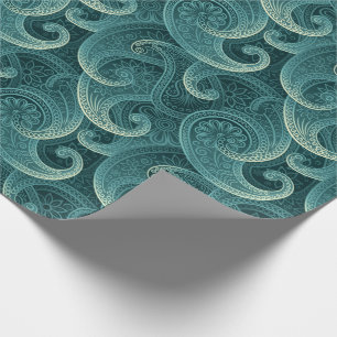 Blauwgroen tijdloos Paisley-patroon Cadeaupapier