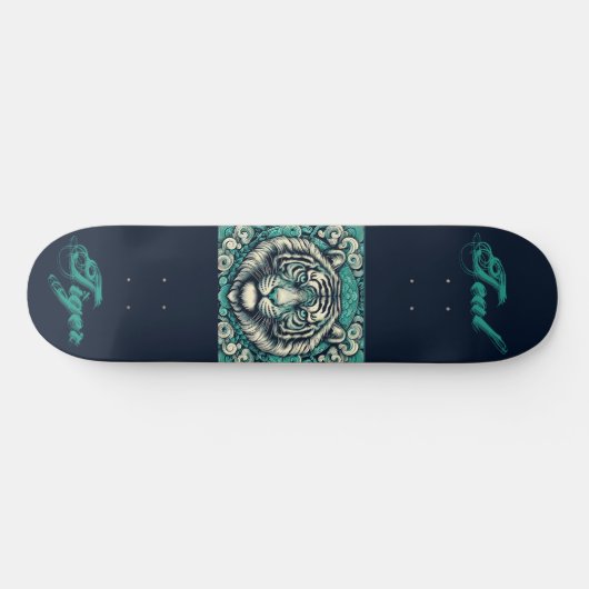Blauwgroen tijger op Scrolly Square Skateboard (Horizontaal)