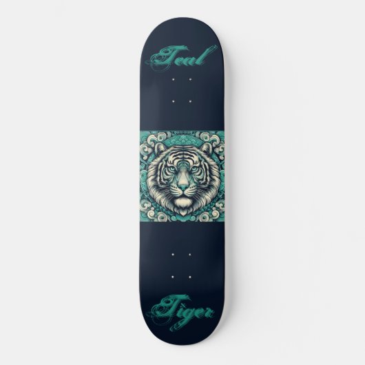 Blauwgroen tijger op Scrolly Square Skateboard (Voorkant)