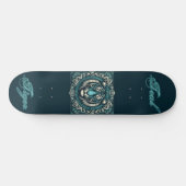 Blauwgroen tijger op Scrolly Square Skateboard (Horizontaal)