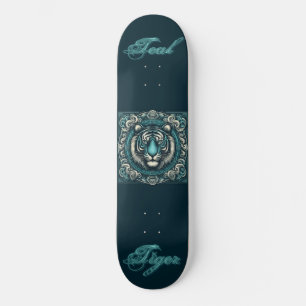 Blauwgroen tijger op Scrolly Square Skateboard