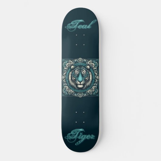 Blauwgroen tijger op Scrolly Square Skateboard (Voorkant)