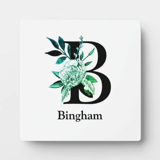 Blauwgroen Tint Floral Monogram Letter B Fotoplaat (Voorkant)
