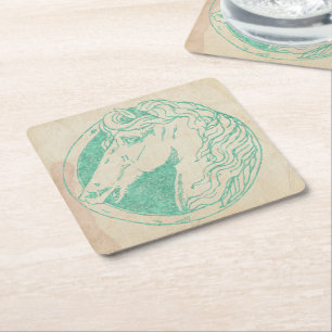 Blauwgroen Tint Horse Cameo Vierkante Kartonnen Onderzetter