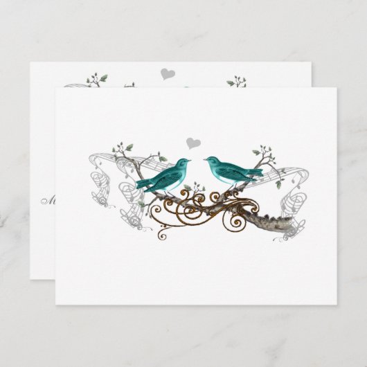 Blauwgroen Tortelduifjes bruiloft RSVP (Voorkant / Achterkant)