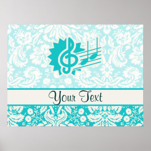 Blauwgroen Treble Clef Poster