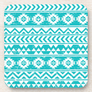 Blauwgroen tribaal patroon Grunge Aztec Drankjes Onderzetter