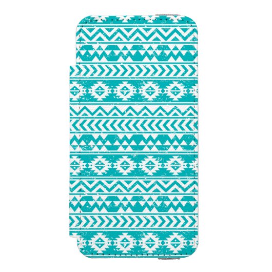 Blauwgroen tribaal patroon Grunge Aztec Incipio iPhone Portemonnee Hoesje (Voorkant Agenda)