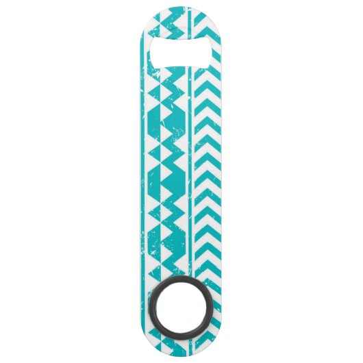 Blauwgroen tribaal patroon Grunge Aztec Speed Flessenopener (Achterkant)