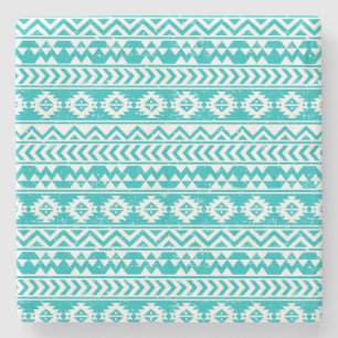 Blauwgroen tribaal patroon Grunge Aztec Stenen Onderzetter