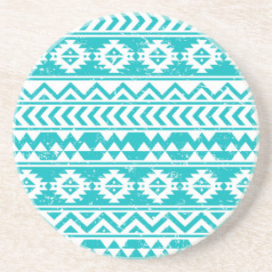 Blauwgroen tribaal patroon Grunge Aztec Zandsteen Onderzetter