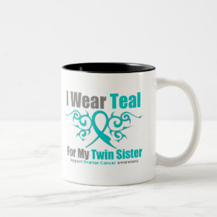 Blauwgroen tribale ribbon Twin Sister Tweekleurige Koffiemok