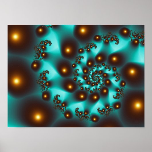 Blauwgroen Trippy Abstract Fine Art Fractal Poster (Voorkant)
