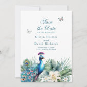 Blauwgroen Tropical Peacock Wedding Save the Date  (Voorkant)