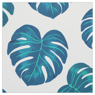 Blauwgroen Tropisch Monstera verlaat patroon Stof