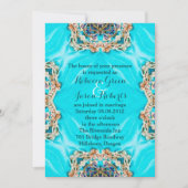 blauwgroen turkooispatroon bohemiaanse bruiloft kaart (Voorkant)