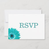 Blauwgroen Turquoise Aqua Daisy Wedding RSVP-kaart RSVP Kaartje (Achterkant)