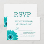 Blauwgroen Turquoise Aqua Daisy Wedding RSVP-kaart RSVP Kaartje (Voorkant / Achterkant)