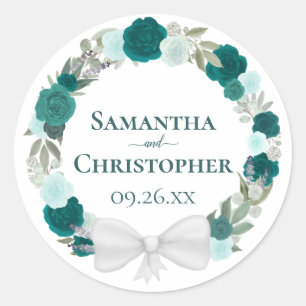 Blauwgroen Turquoise & Aqua Rozen Floral Wreath We Ronde Sticker
