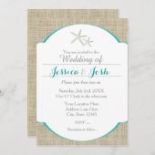Blauwgroen Turquoise Beach Burlap Starfish Invitat Kaart (Voorkant / Achterkant)