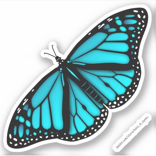 blauwgroen turquoise blauwe vlinder sticker (Voorkant)