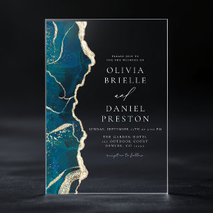 Blauwgroen Turquoise Blue Gold Agate Elegant Huwel Acryl Uitnodigingen