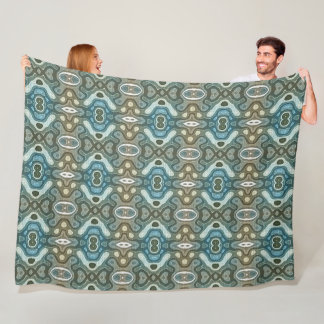 Blauwgroen Turquoise Blue Grey Brown Hip Bohemian Fleece Deken