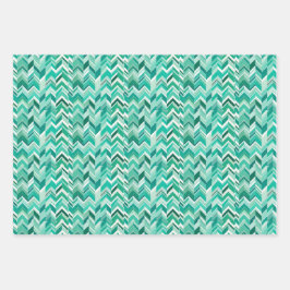 Blauwgroen turquoise chevron inpakpapier vel