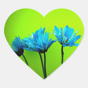 Blauwgroen Turquoise Daisies op Lime Green Flowers Hart Sticker