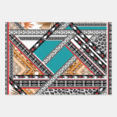 Blauwgroen - Turquoise en Coral Retro Pattern Inpakpapier Vel (Voorkant)