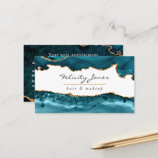 Blauwgroen - Turquoise en Gold Agate Business Afsprakenkaartje