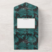 Blauwgroen - Turquoise en Gold Floral Weddenschapp All In One Uitnodiging (Buitenkant)
