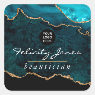 Blauwgroen - Turquoise en Gold Geode Agate Corpora Vierkante Sticker