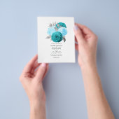 Blauwgroen - Turquoise en Silver Floral Wedding Flyer (Hand)