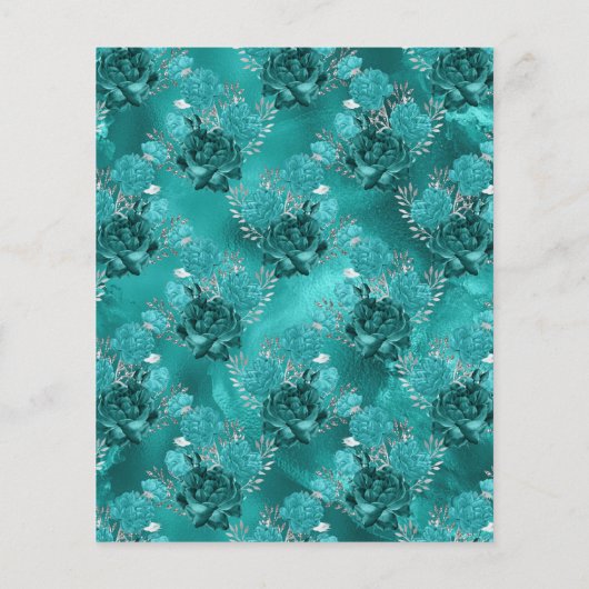 Blauwgroen - Turquoise en Silver Floral Wedding Flyer (Achterkant)