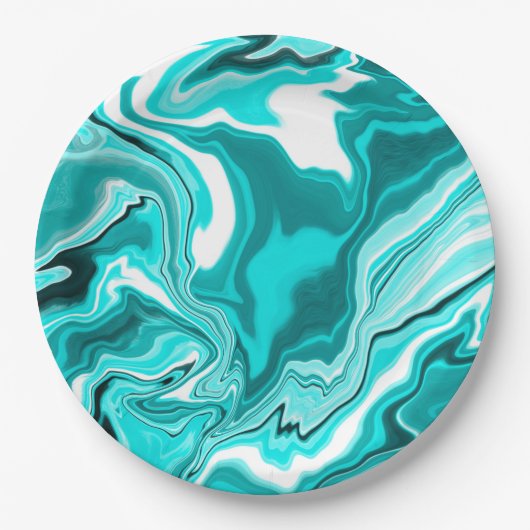 Blauwgroen, Turquoise en White Marble Papieren Bordje (Voorkant)