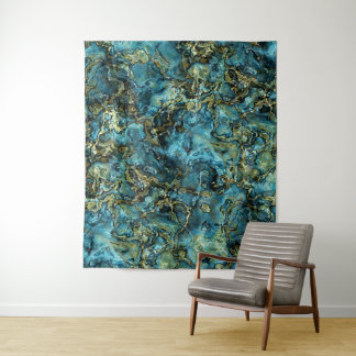 Blauwgroen Turquoise Faux Gold Minerals Agate Patt Wandkleed
