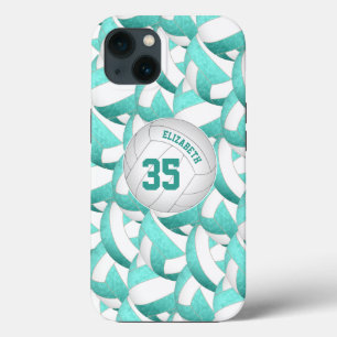 blauwgroen turquoise gepersonaliseerde volleybal m iPhone 13 hoesje