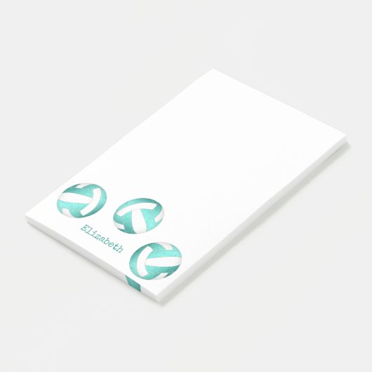 blauwgroen turquoise gepersonaliseerde volleybal m post-it® notes (Schuin)