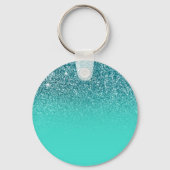 Blauwgroen Turquoise Glitter Ombre Monogram Sleutelhanger (Achterkant)