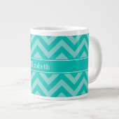 Blauwgroen Turquoise LG Chevron Blauwgroen naam Mo Extra Grote Mok (Voorkant rechts)