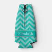Blauwgroen Turquoise LG Chevron Blauwgroen naam Mo Flesjeskoeler (Achterkant)