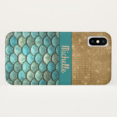 Blauwgroen Turquoise Mermaid Scales | Gold Glitter Case-Mate iPhone Case (Achterkant (horizontaal))