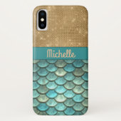 Blauwgroen Turquoise Mermaid Scales | Gold Glitter Case-Mate iPhone Case (Achterkant)